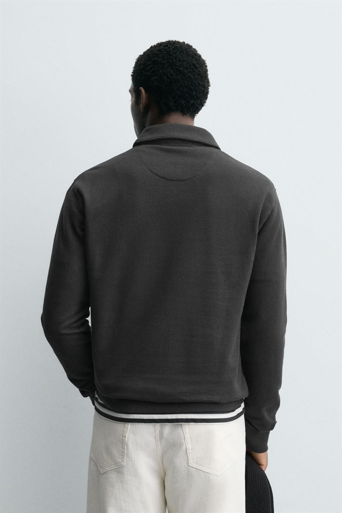 자라 텍스처 테크니컬 집업 긴팔 폴로셔츠 6462/315 ANTHRACITE GREY - 상세 이미지 4