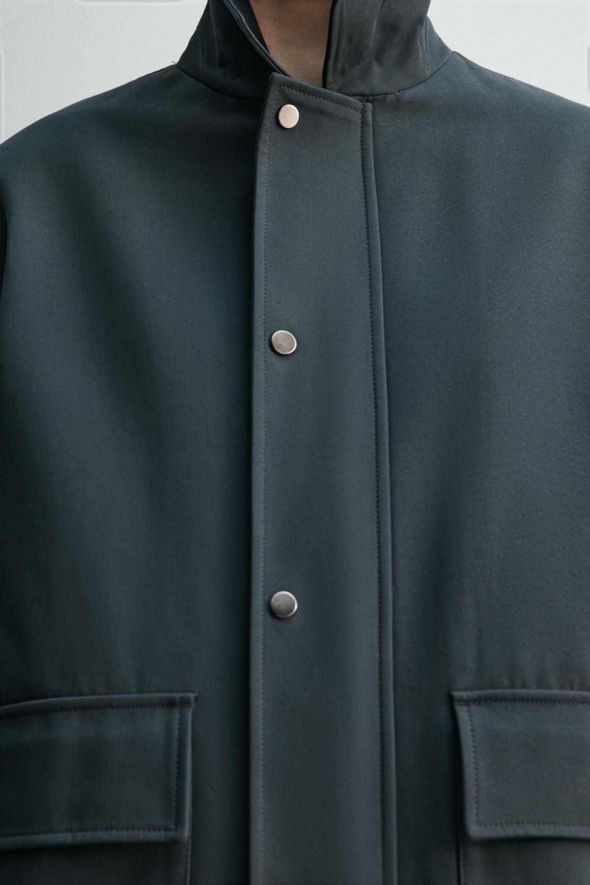 자라 이탈리안 코튼 싱글 코트 한정판 6600/410 BLUE/BLACK 이미지 7