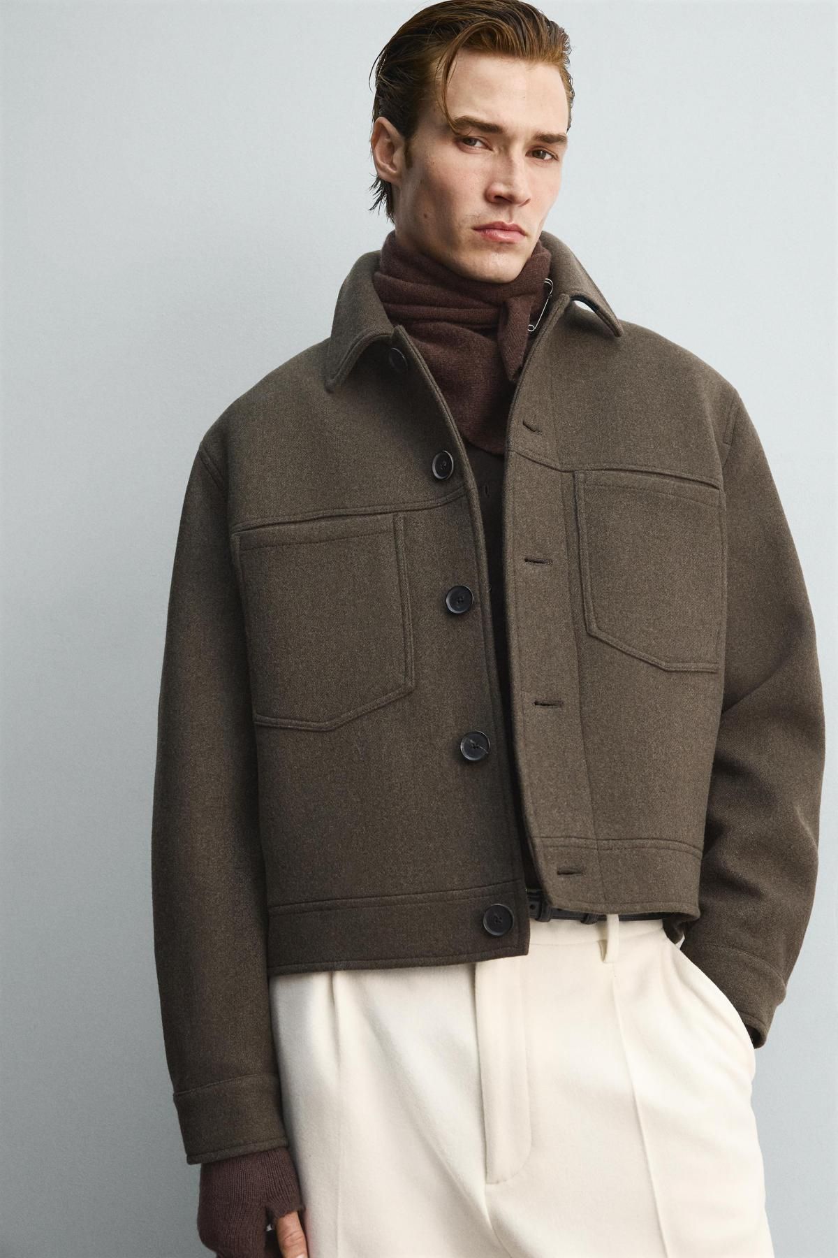 자라 한정판 울 블렌드 크롭 테일러드 재킷 6598/588 DARK KHAKI 이미지 6