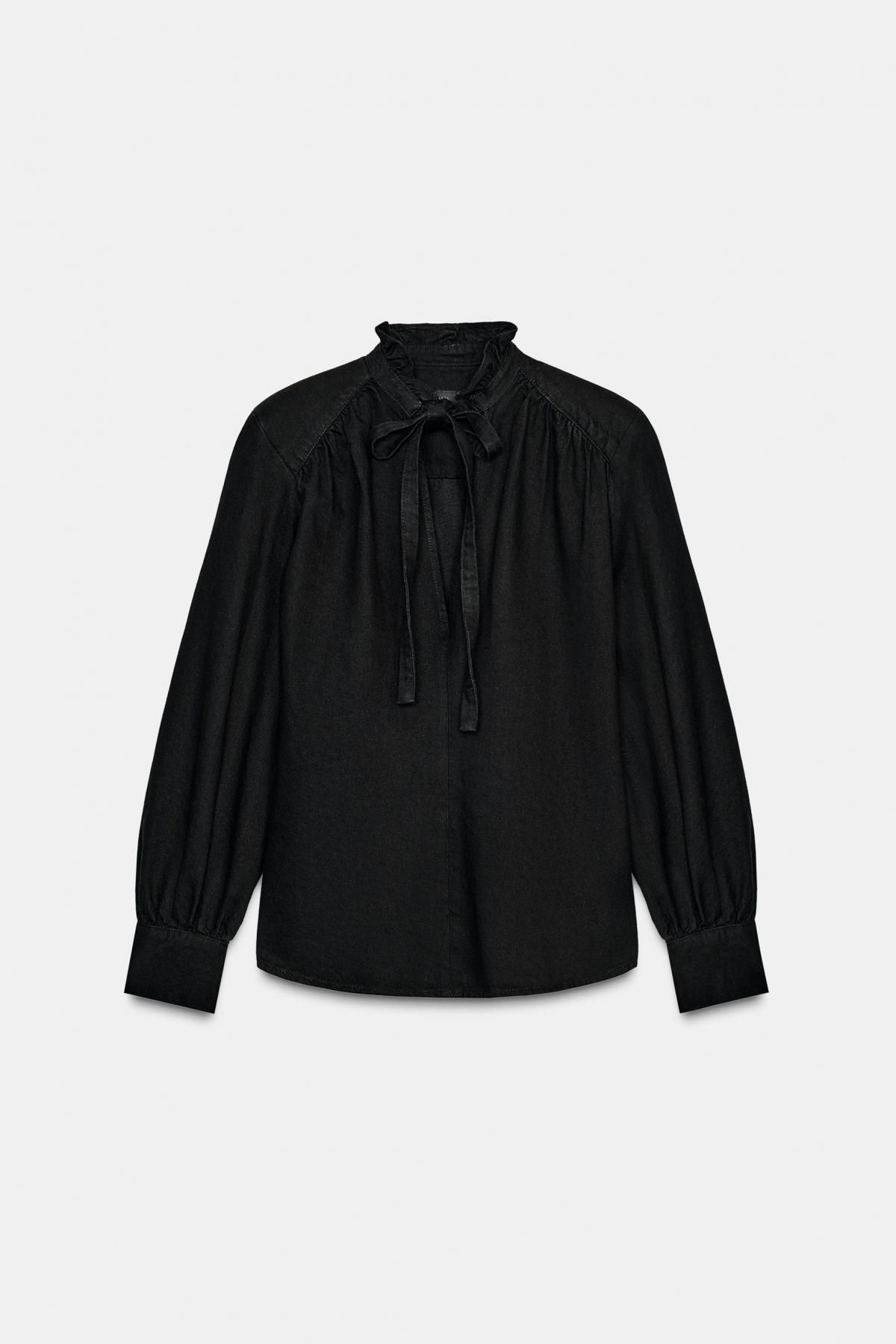 자라 트렌디 데님 숄더패드 브이넥 블랙 셔츠 5216/276 BLACK - 상품 이미지