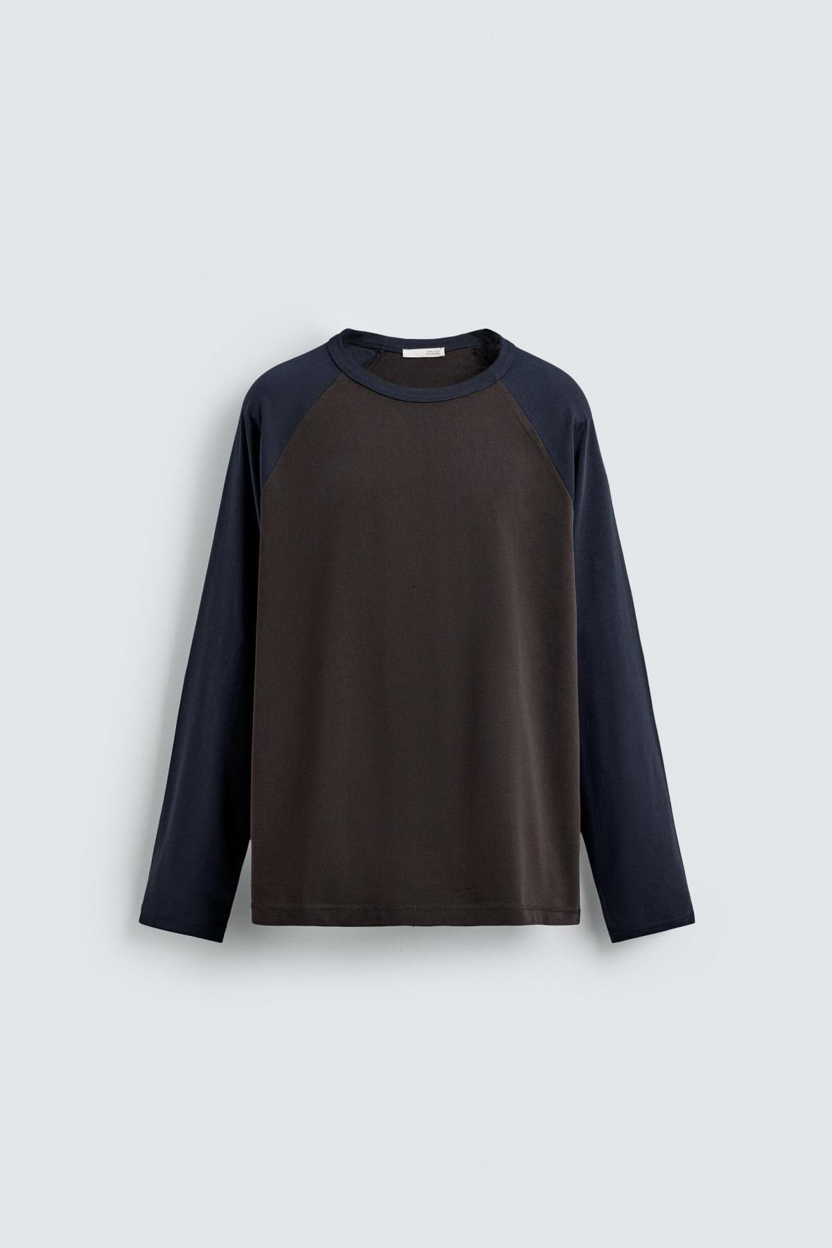 자라 테크니컬 컬러블록 래글런 긴팔 티셔츠 1887/321 BROWN-BLUE - 메인 이미지