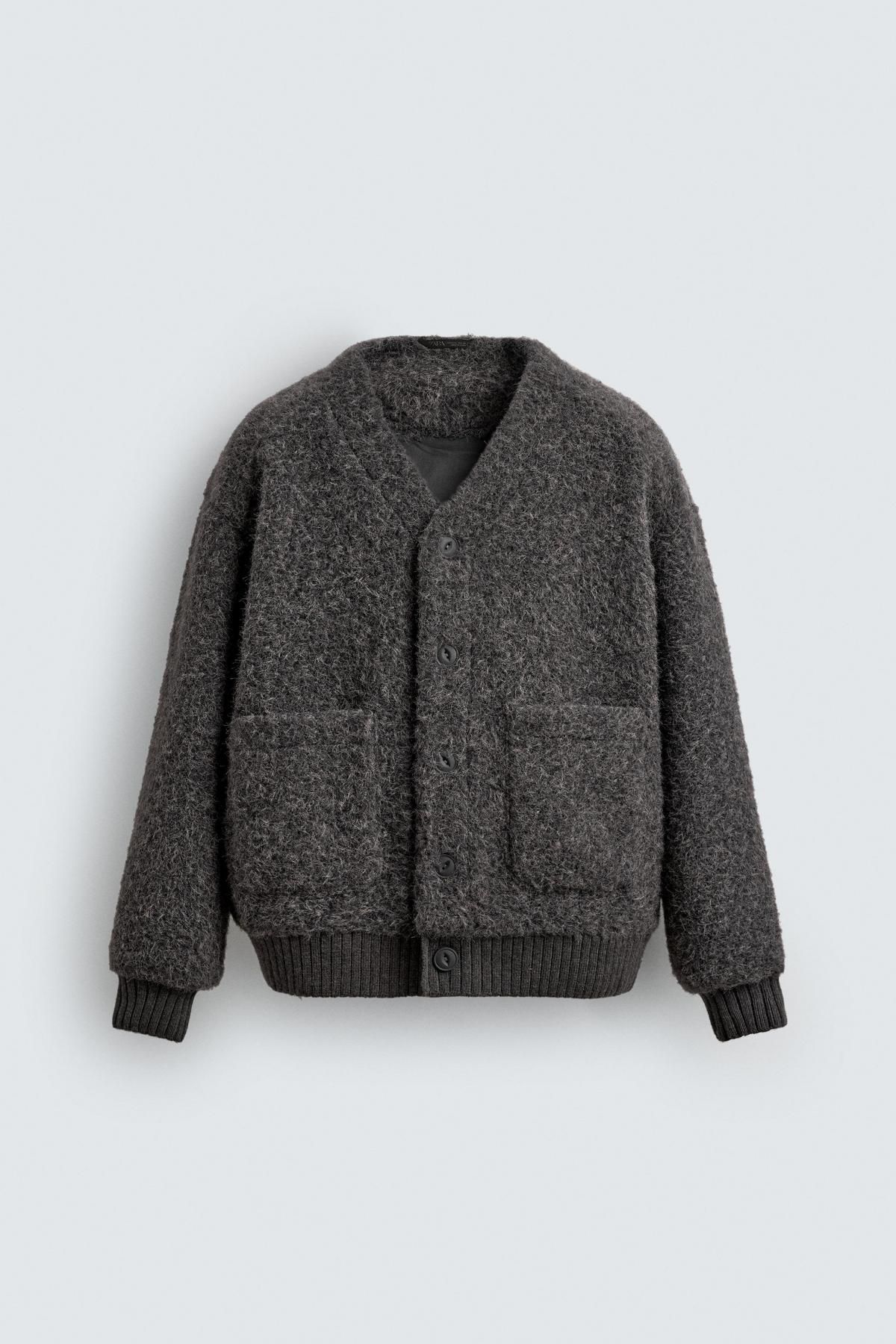 자라 텍스처 브이넥 퍼 포켓 가디건 8281/431 GREY - 상품 이미지