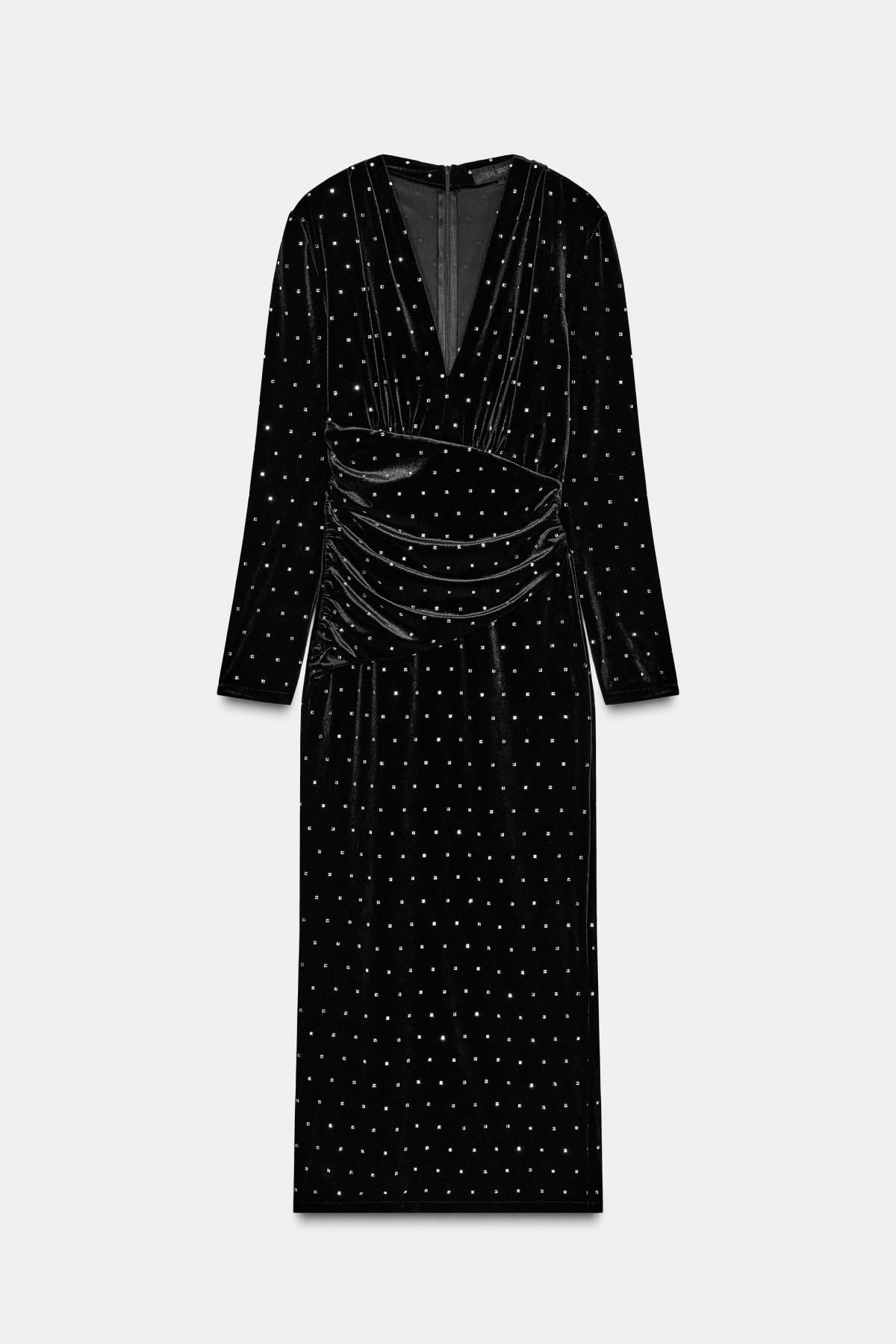 자라 시퀸 벨벳 브이넥 미디 원피스 7969/259 BLACK - 상품 이미지