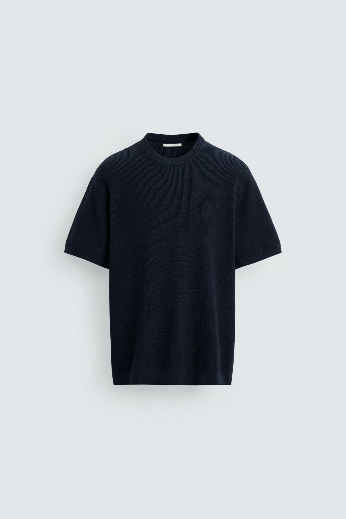 자라 펄 니트 라운드넥 반팔 티셔츠 2621/302 NAVY BLUE - 메인 이미지