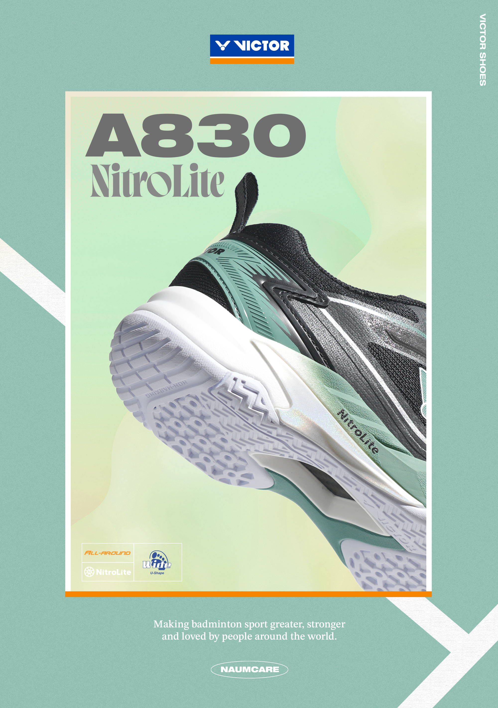 빅터 배드민턴화 A830NitroLite CG Black 실내 신발 인도어화 검정 이미지 7