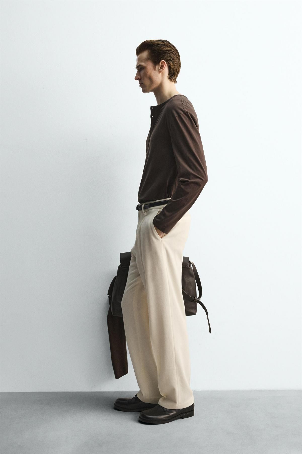 자라 한정판 헨리넥 긴팔 티셔츠 4092/364 BROWN - 상세 이미지 5