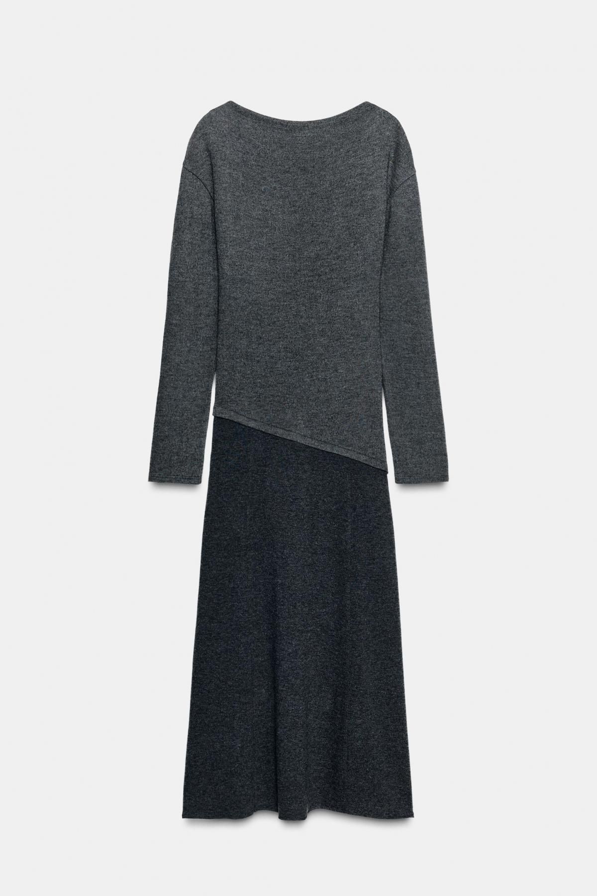 자라 소프트 테크니컬 배색 롱 원피스 0264/400 GREY MARL - 메인 이미지