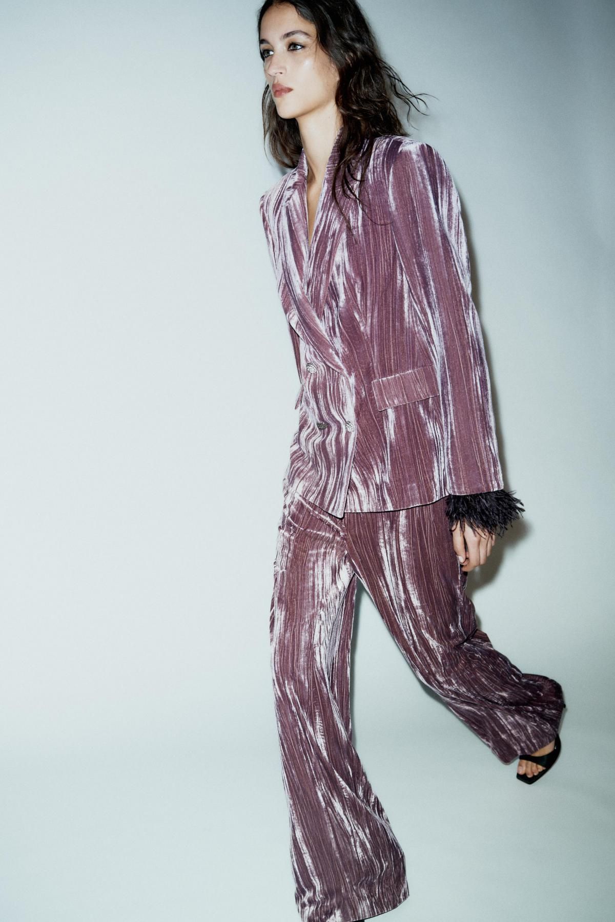 자라 벨벳 더블브레스트 페더 블레이저 9332/797 MAUVE 이미지 6