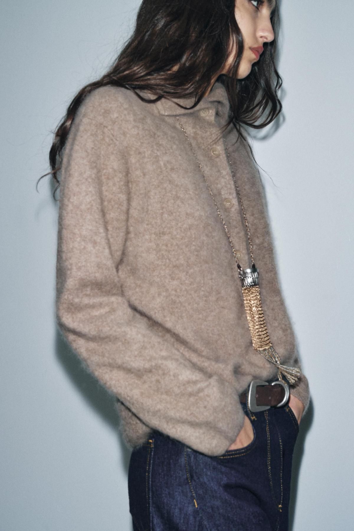 자라 브러쉬드 울 하이넥 재킷 2893/142 BROWN / TAUPE - 상세 이미지 3