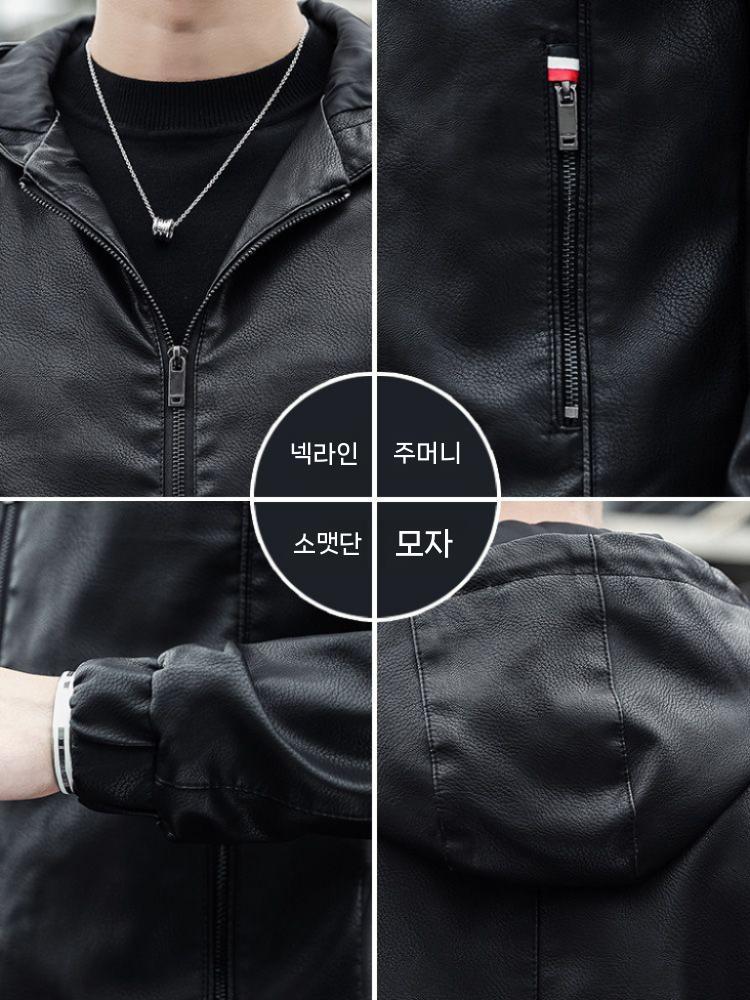 남성 가죽 코트 아우터 바이크 자켓 점퍼 그레이 얇은 부분 M (45-57.5kg) - 상세 이미지 5