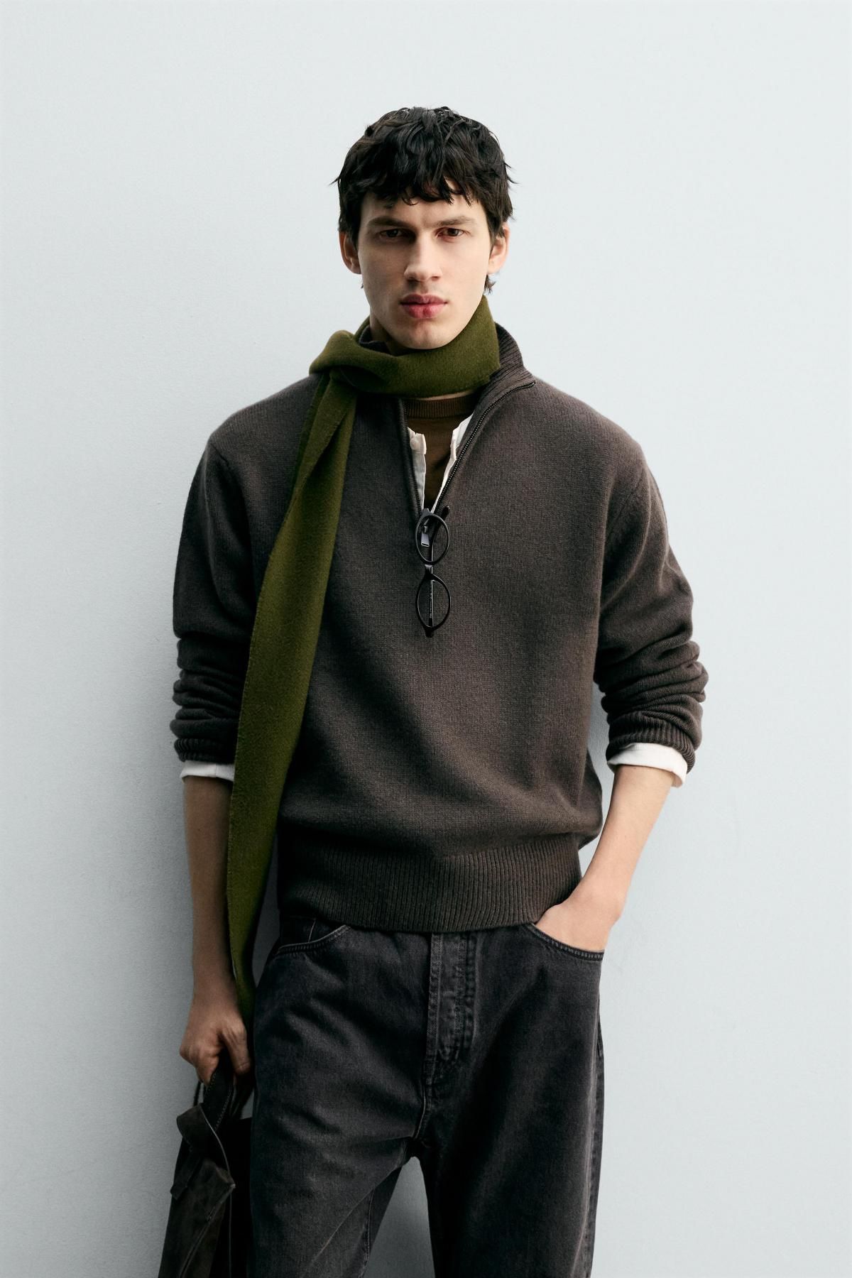 자라 프리미엄 울 하프집업 니트 스웨터 2893/339 ANTHRACITE GREY - 상세 이미지 3