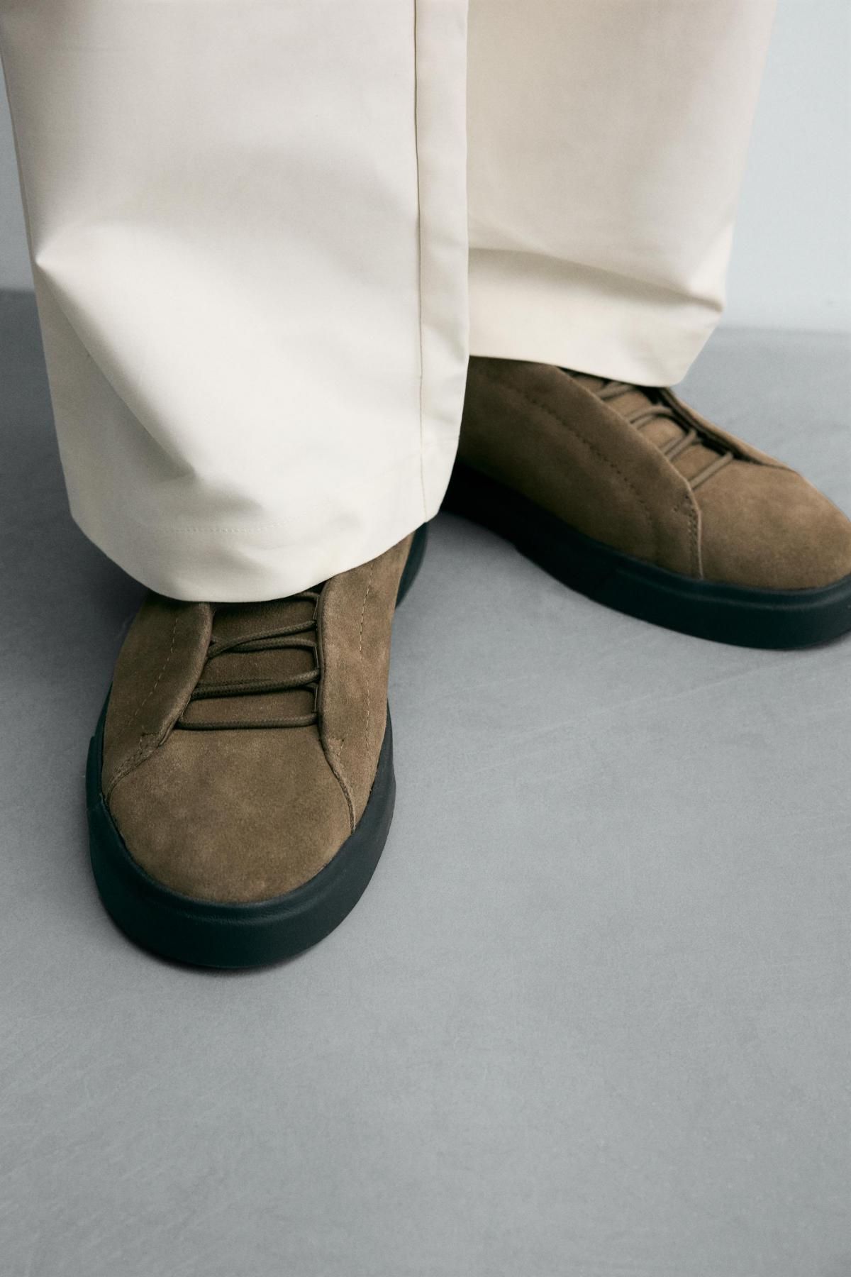 자라 프리미엄 레더 스웨이드 로우탑 스니커즈 2209/720 TAUPE GREY - 상세 이미지 4