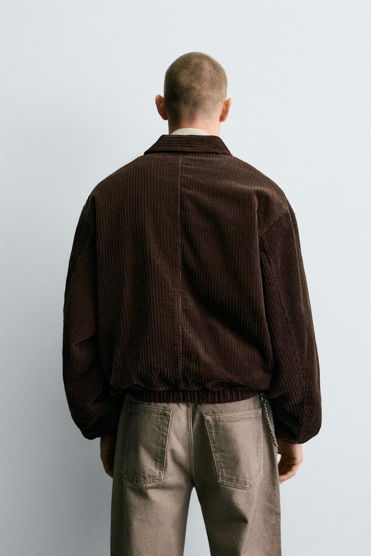 자라 크롭 코듀로이 퀼팅 집업 재킷 6318/467 BROWN - 상세 이미지 4