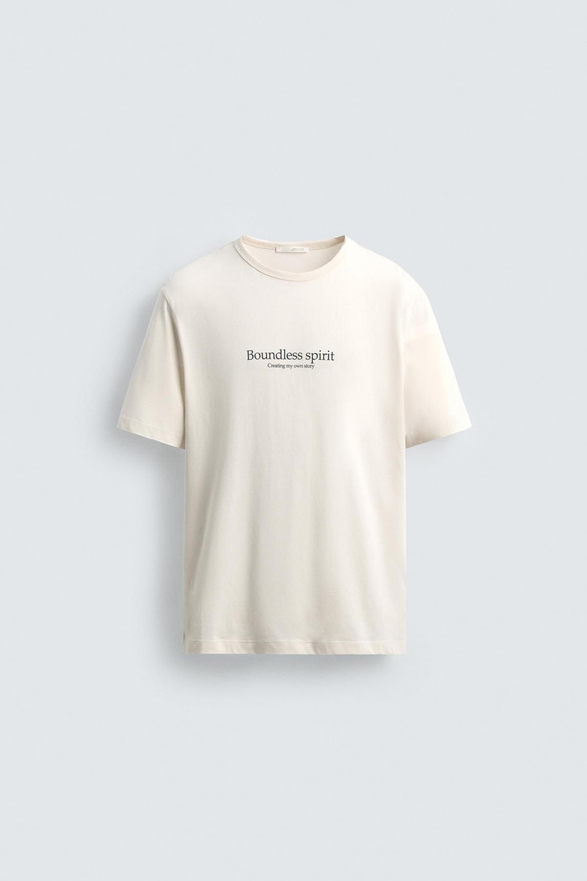 자라 레터링 프린트 라운드넥 반팔 티셔츠 0722/345 OYSTER-WHITE - 메인 이미지
