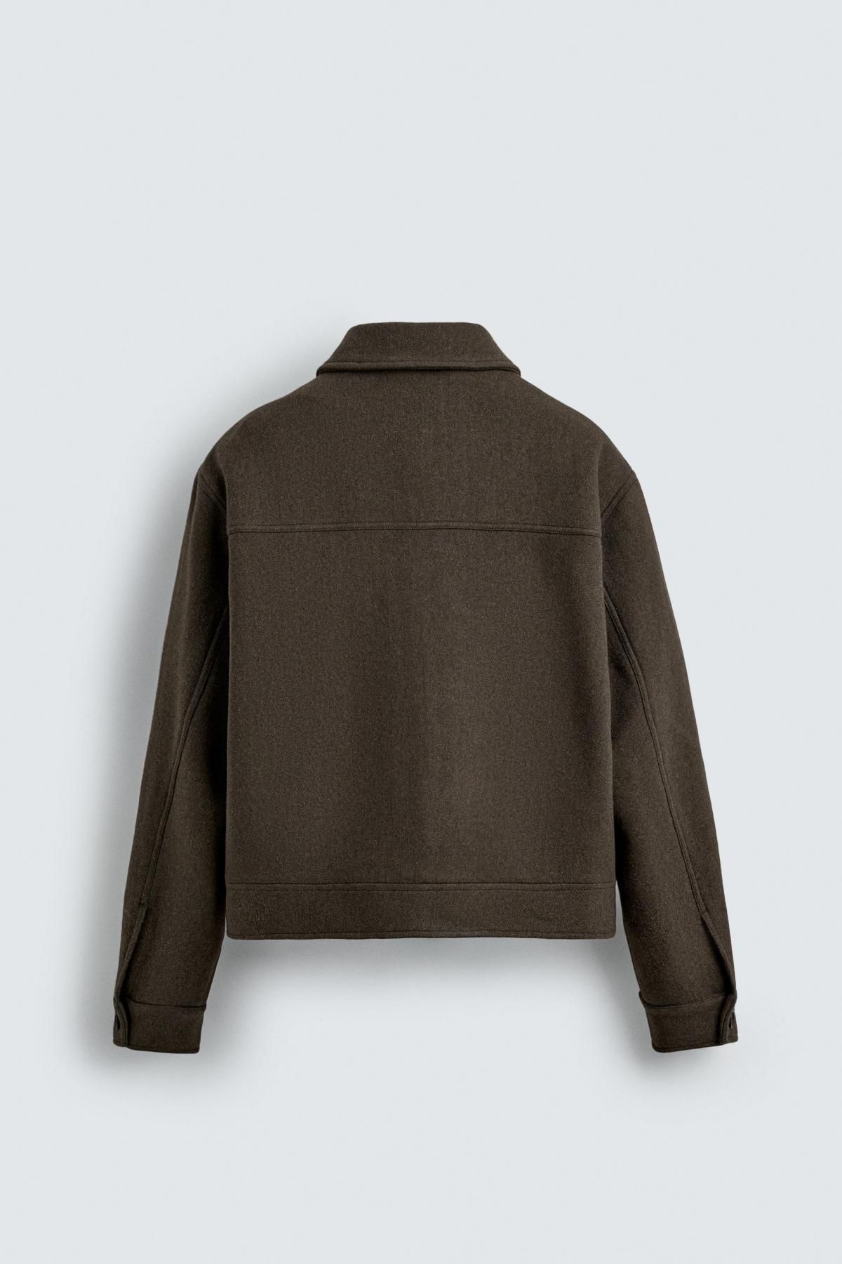 자라 한정판 울 블렌드 크롭 테일러드 재킷 6598/588 DARK KHAKI 이미지 8