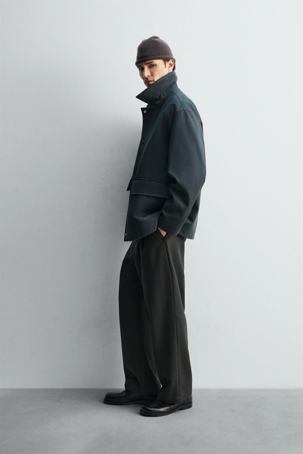 자라 이탈리안 코튼 싱글 코트 한정판 6600/410 BLUE/BLACK - 상세 이미지 5