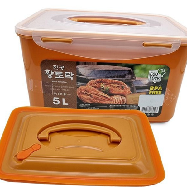 황토 김치 보관 용기 진공 김치 보관 통 누름판 밀폐 - 메인 이미지