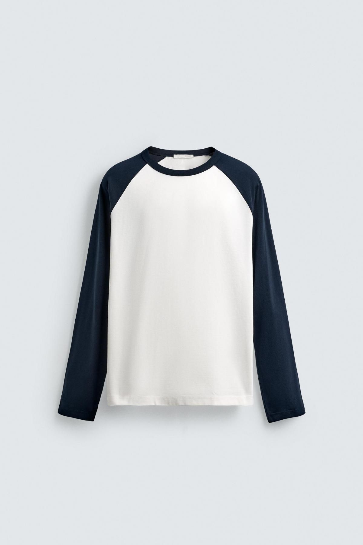 자라 컬러블록 래글런 긴팔 티셔츠 1887/321 ECRU / BLUE - 메인 이미지