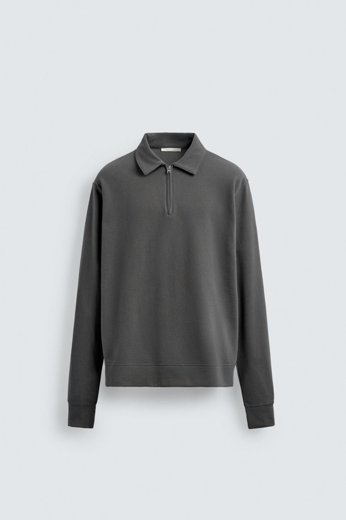 자라 테크니컬 텍스처 집업 긴팔 폴로셔츠 6462/315 LIGHT GREY - 메인 이미지