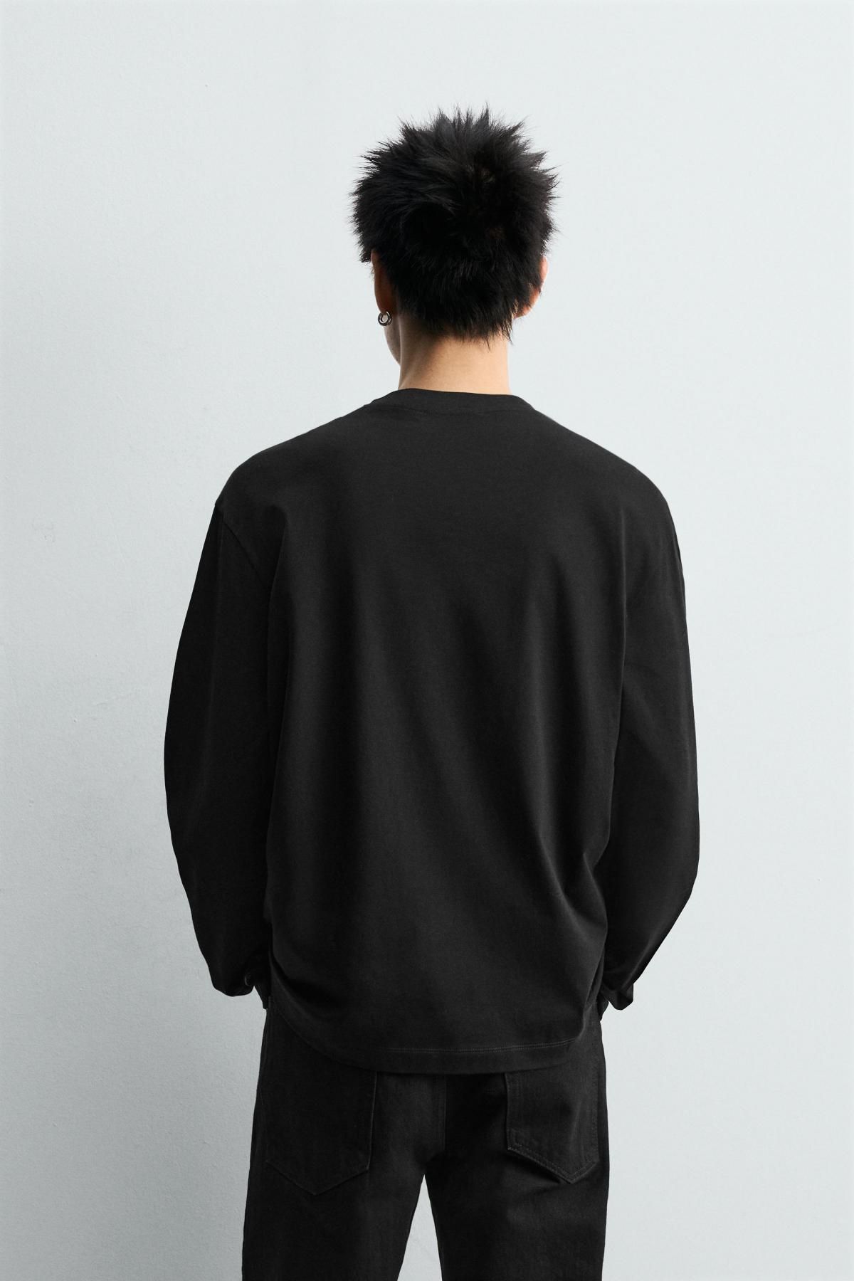 자라 한정판 머서라이즈 블랙 긴팔 티셔츠 4092/362 BLACK - 상세 이미지 4