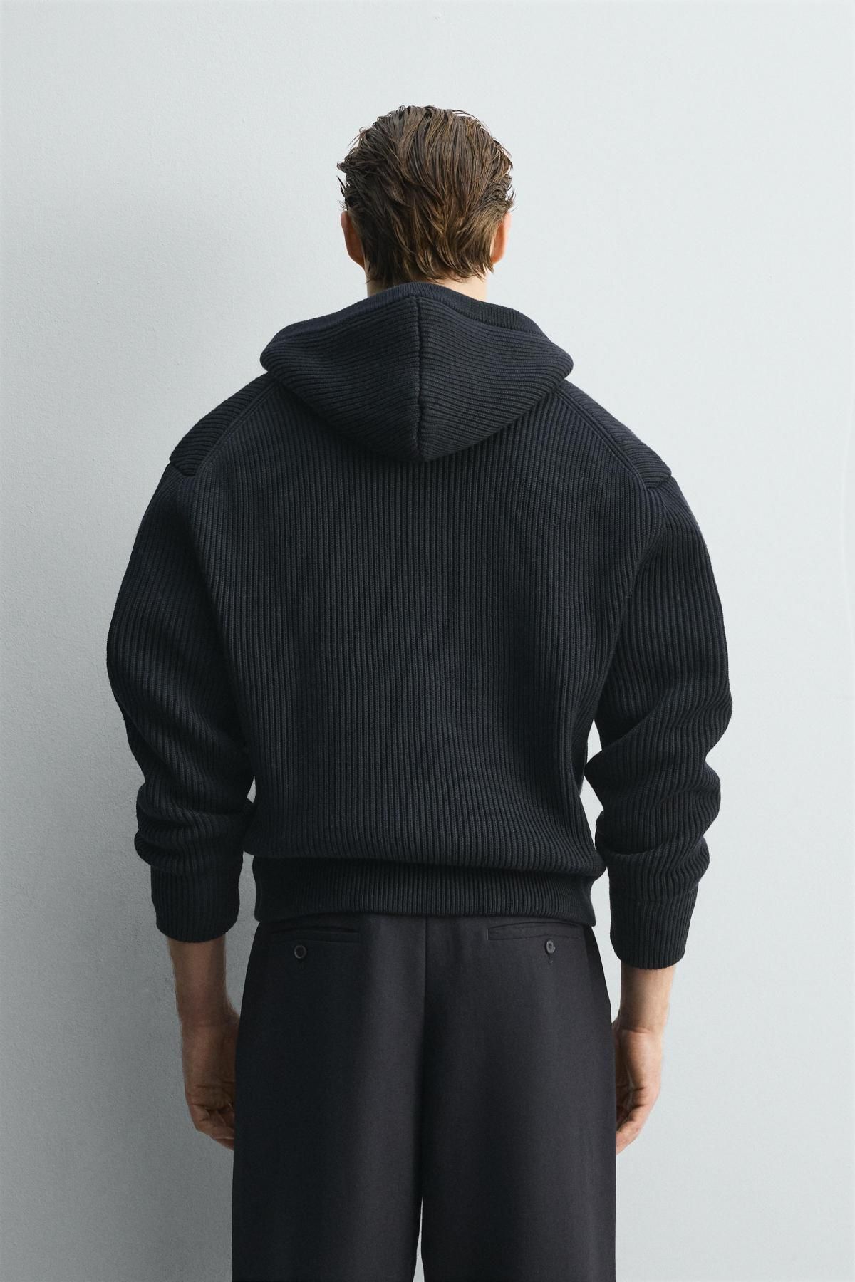 자라 프리미엄 울 후드 집업 가디건 0693/316 NAVY BLUE - 상세 이미지 4