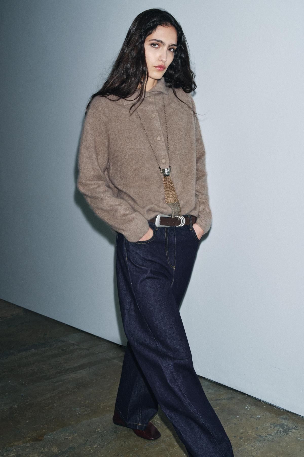 자라 브러쉬드 울 하이넥 재킷 2893/142 BROWN / TAUPE - 상세 이미지 4