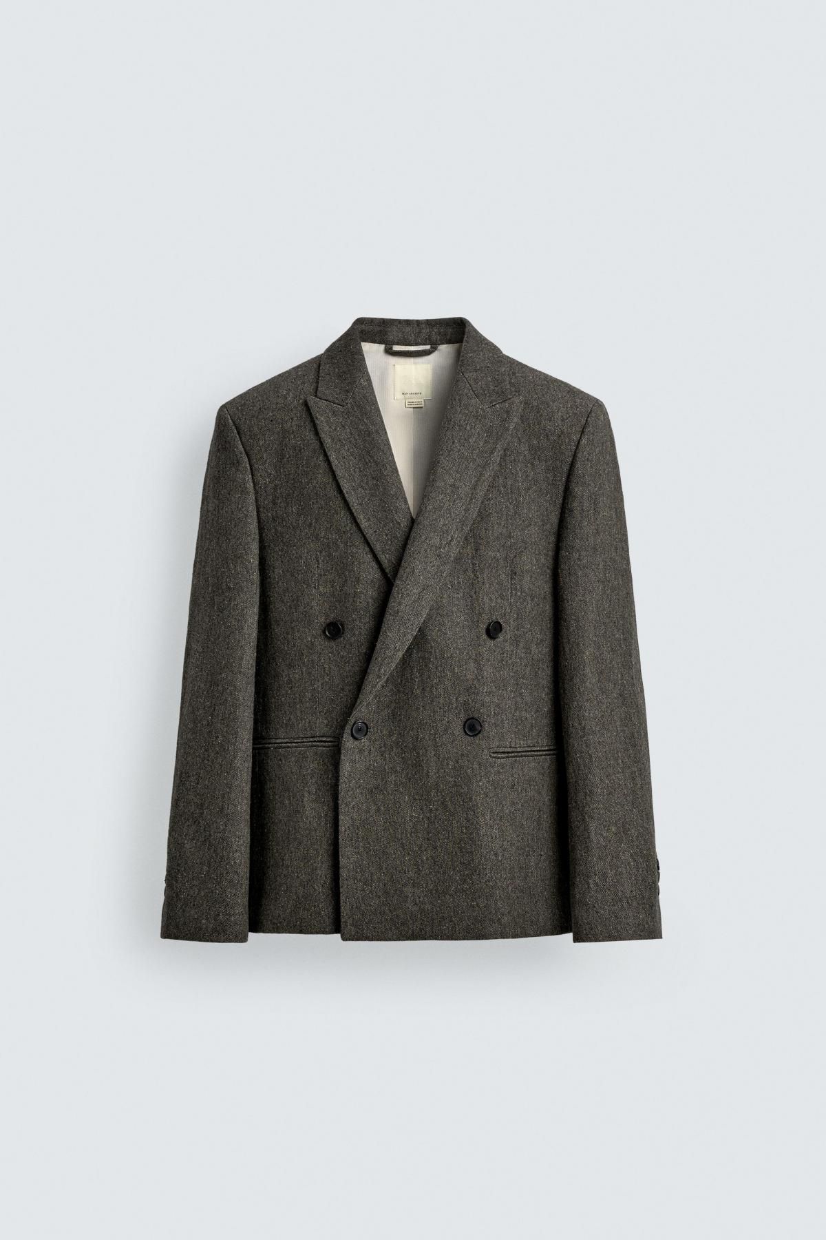 자라 이탈리안 텍스처 더블브레스트 블레이저 6596/584 MID-GREEN - 상품 이미지