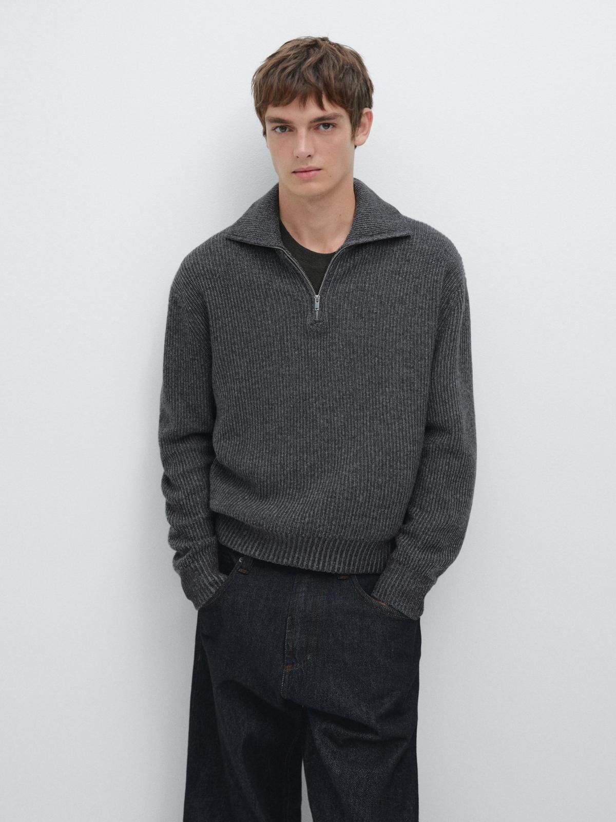 마시모두띠 울블렌드 집업 모크넥 니트 스웨터 그레이 1063/234 MEDIUM GREY - 상세 이미지 3