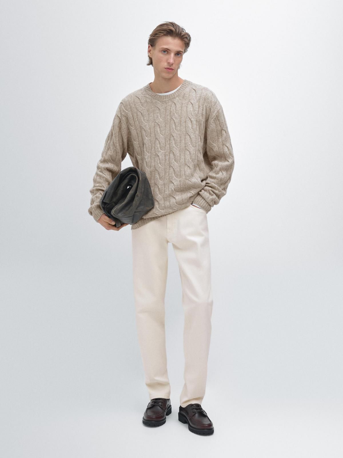 마시모두띠 베이직 울블렌드 케이블 니트 스웨터 1099/233 SAND BROWN - 상세 이미지 2