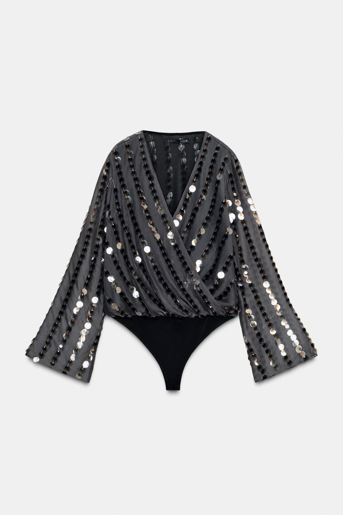 자라 파티 시퀸 브이넥 랩 바디수트 9589/819 CHARCOAL GREY - 상품 이미지