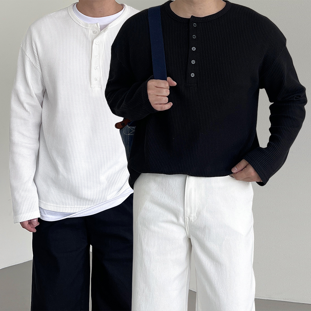 1+1 헨리넥 흰색면티 헨리넥티셔츠 남자레이어드티 - 상품 이미지