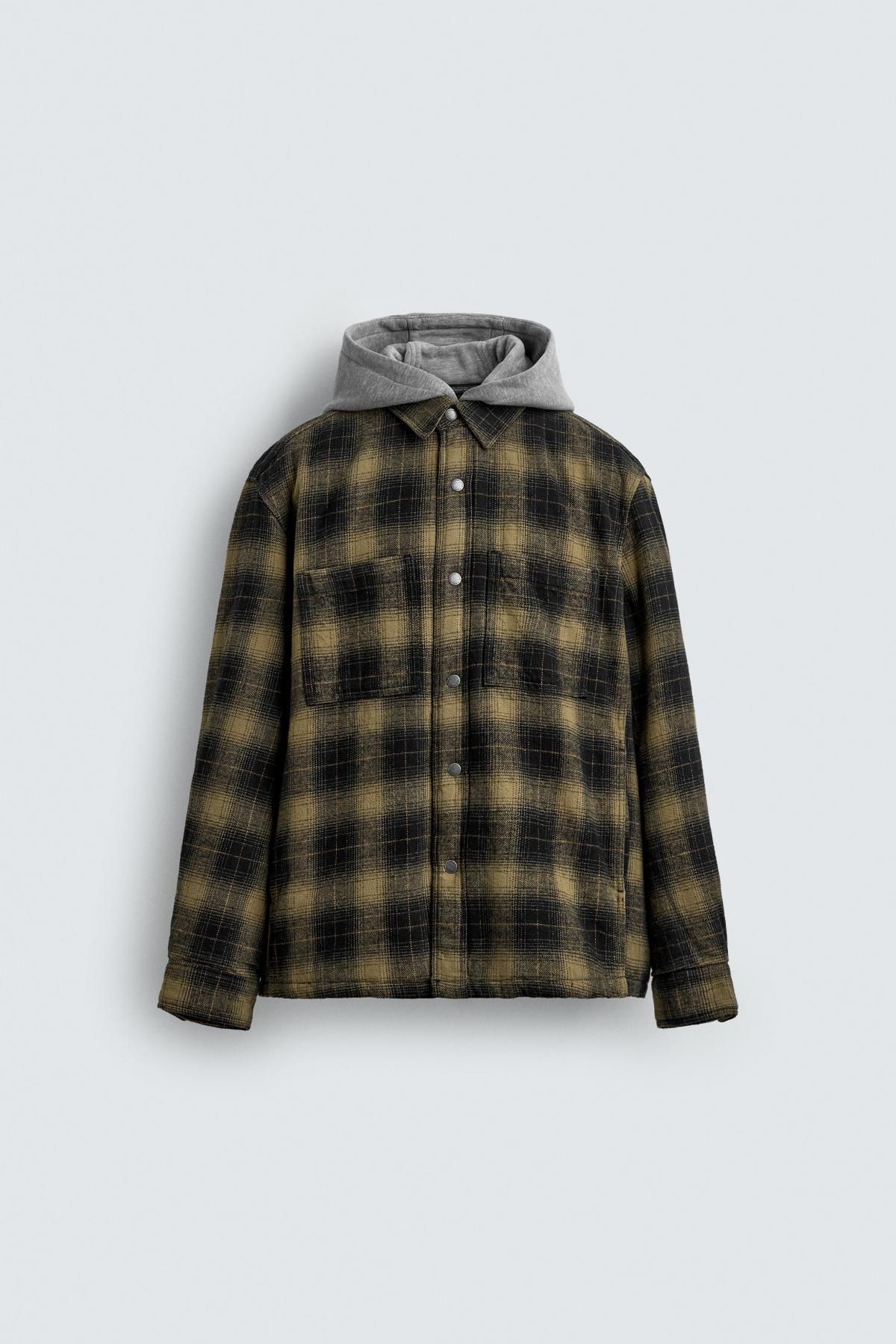 자라 체크 후드 루즈핏 오버셔츠 4302/307 BLACK / GREEN - 메인 이미지