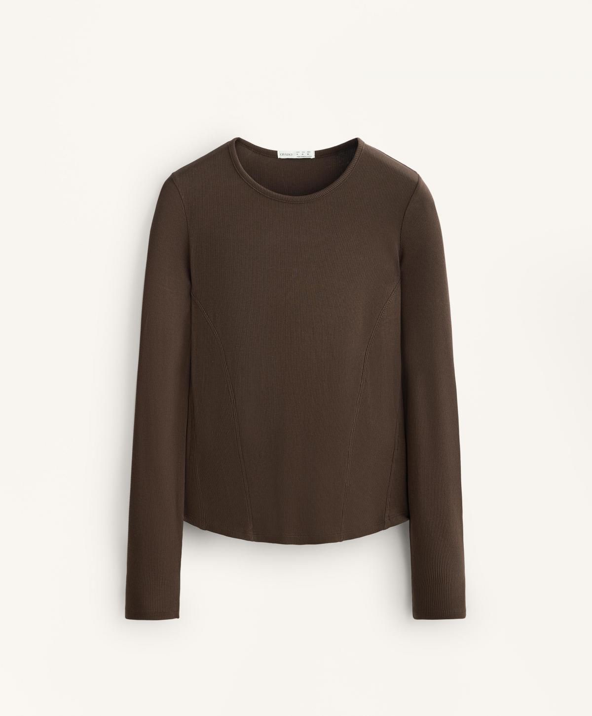 오이쇼 베이직 립 긴팔 티셔츠 코튼 모달 브라운 3109/662 DARKBROWN - 메인 이미지