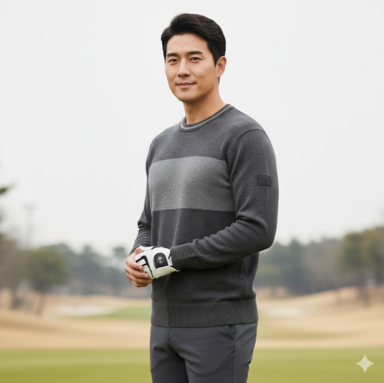 헤지스골프 남성 겨울 스웨터 버드아이 패턴 골프 필드룩 니트 티셔츠 - 상세 이미지 5