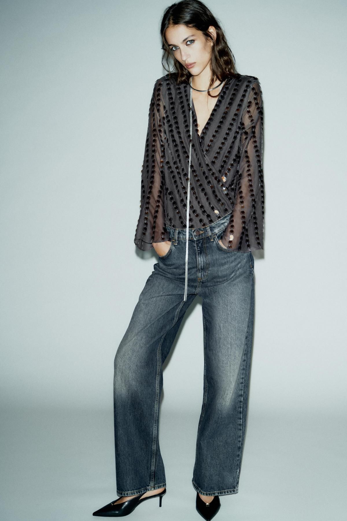 자라 파티 시퀸 브이넥 랩 바디수트 9589/819 CHARCOAL GREY - 상세 이미지 2