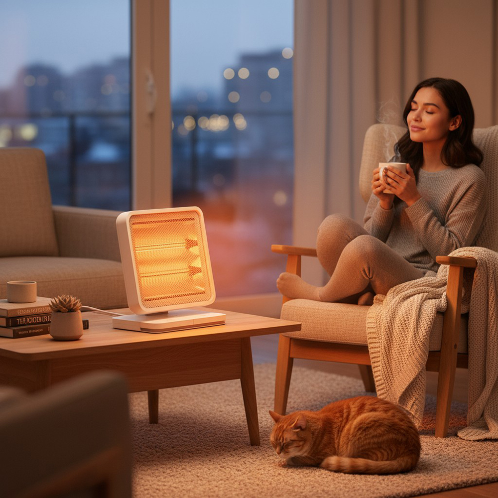 캐로스 미니 전기 온풍기 풋터치 캠핑용 탁상용 사무실 원룸 욕실 난로 PTC 휴대용 난방기