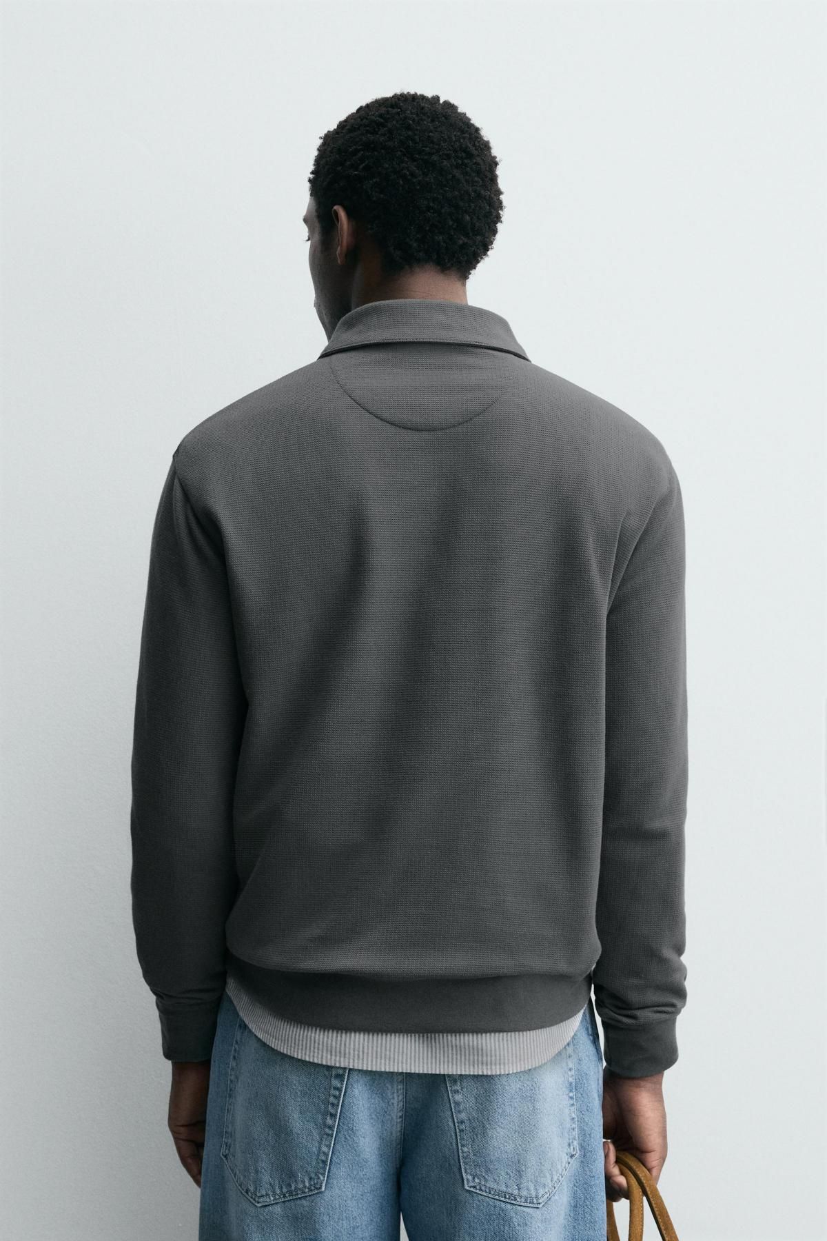 자라 테크니컬 텍스처 집업 긴팔 폴로셔츠 6462/315 LIGHT GREY - 상세 이미지 4