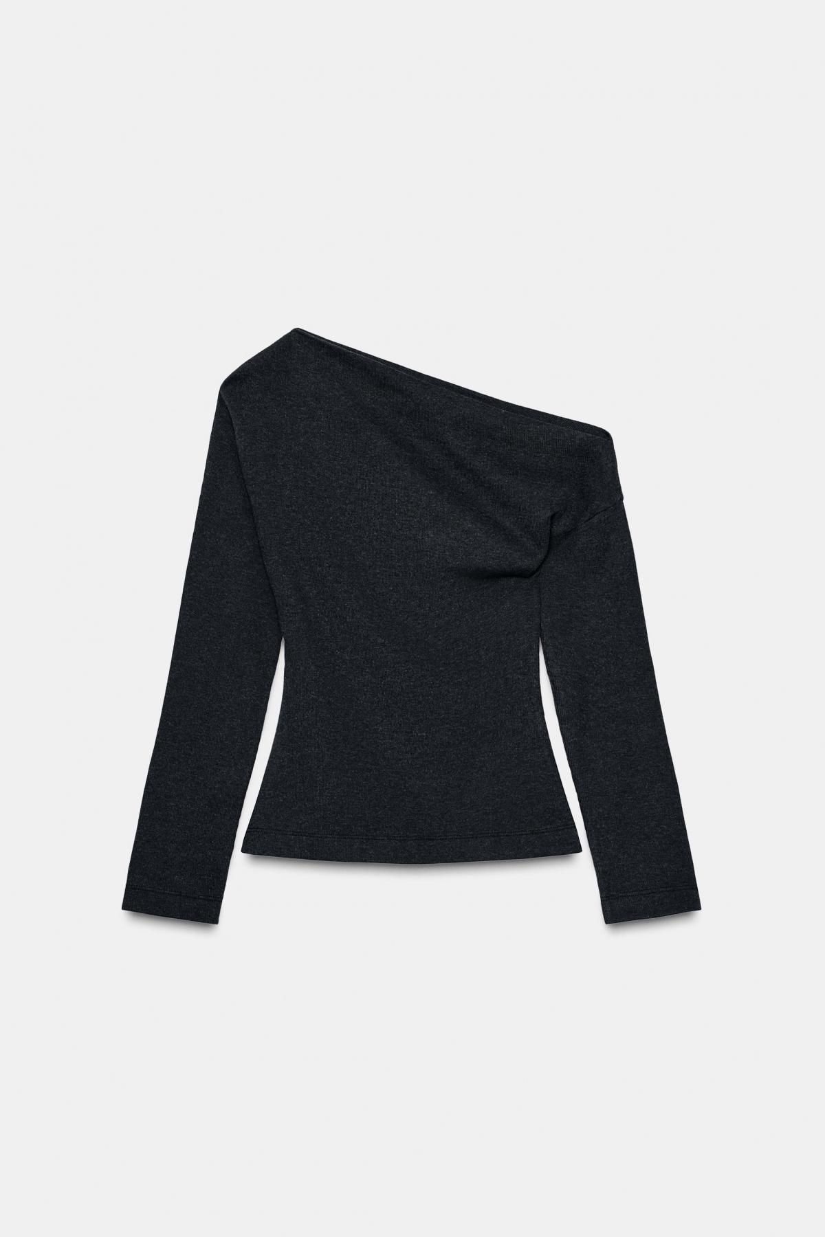 자라 비대칭 소프트터치 긴팔 탑 3431/637 CHARCOAL GREY - 상품 이미지