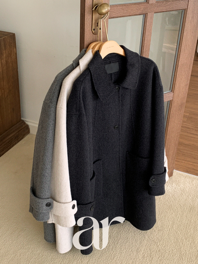 [울함유] 소매 비조 싱글 울 핸드메이드 미디 롱 코트 ct1669