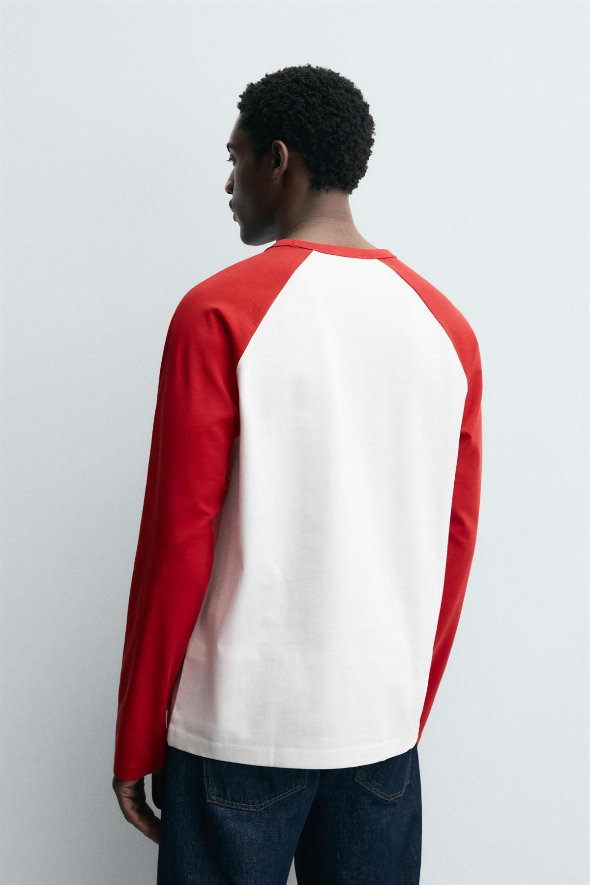 자라 컬러블록 래글런 긴팔 티셔츠 1887/321 ECRU / RED - 상세 이미지 4