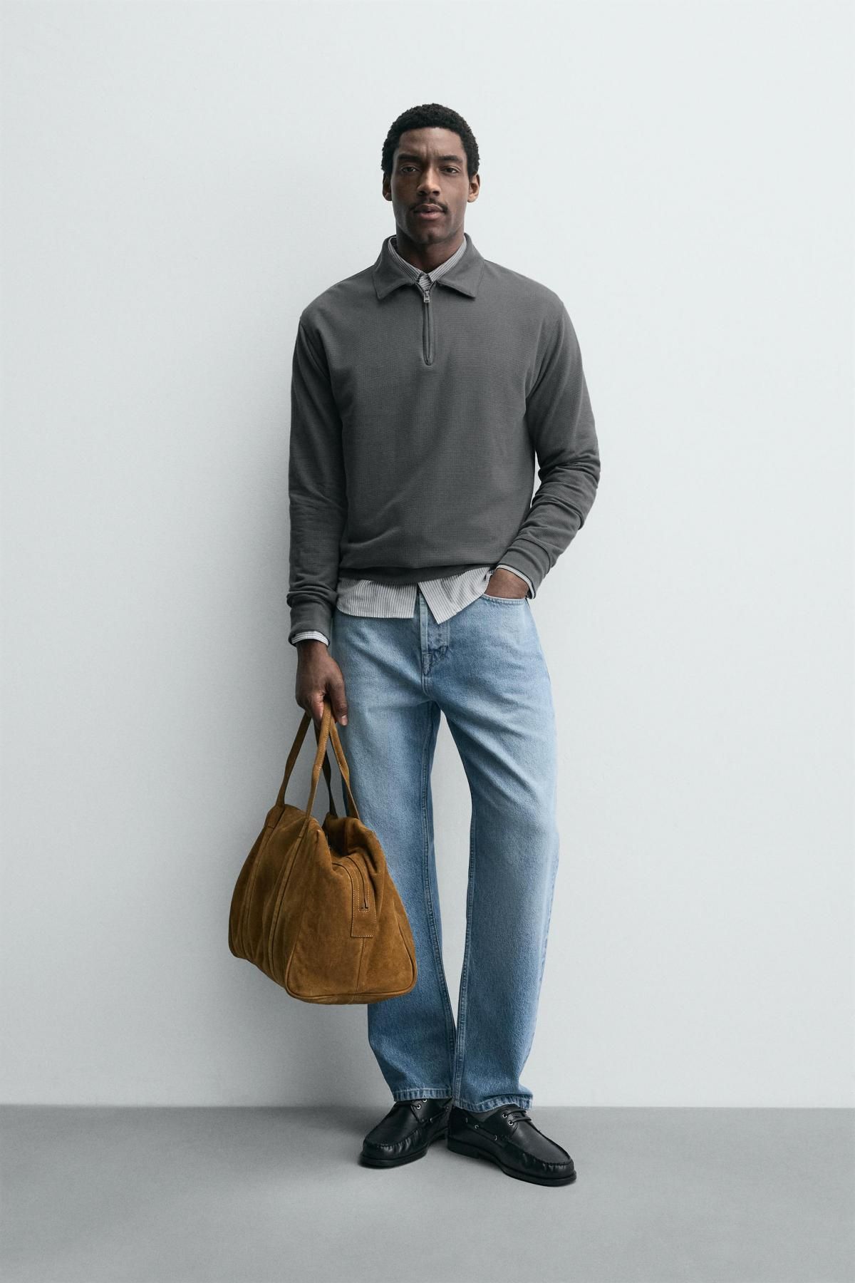 자라 테크니컬 텍스처 집업 긴팔 폴로셔츠 6462/315 LIGHT GREY - 상세 이미지 2