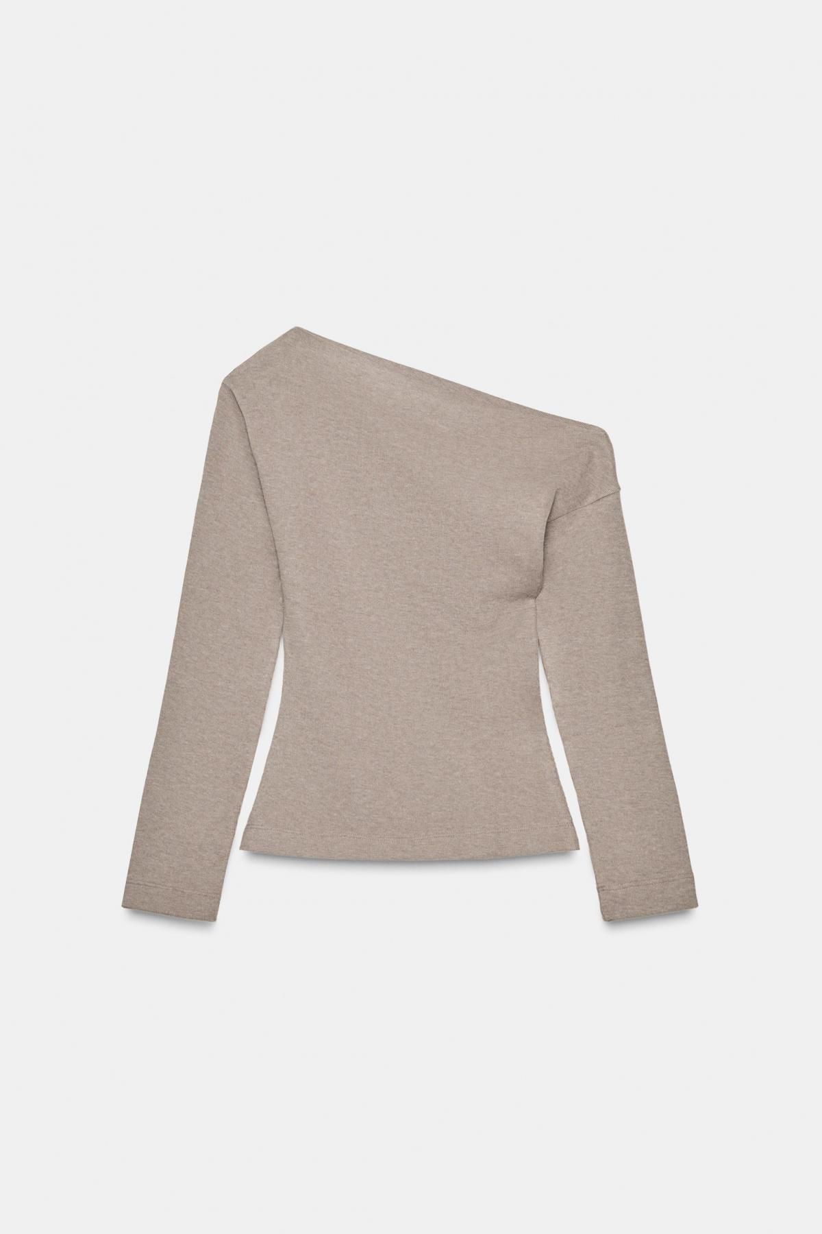자라 베이지 비대칭 소프트 긴팔 티셔츠 3431/637 BEIGE MARL - 메인 이미지
