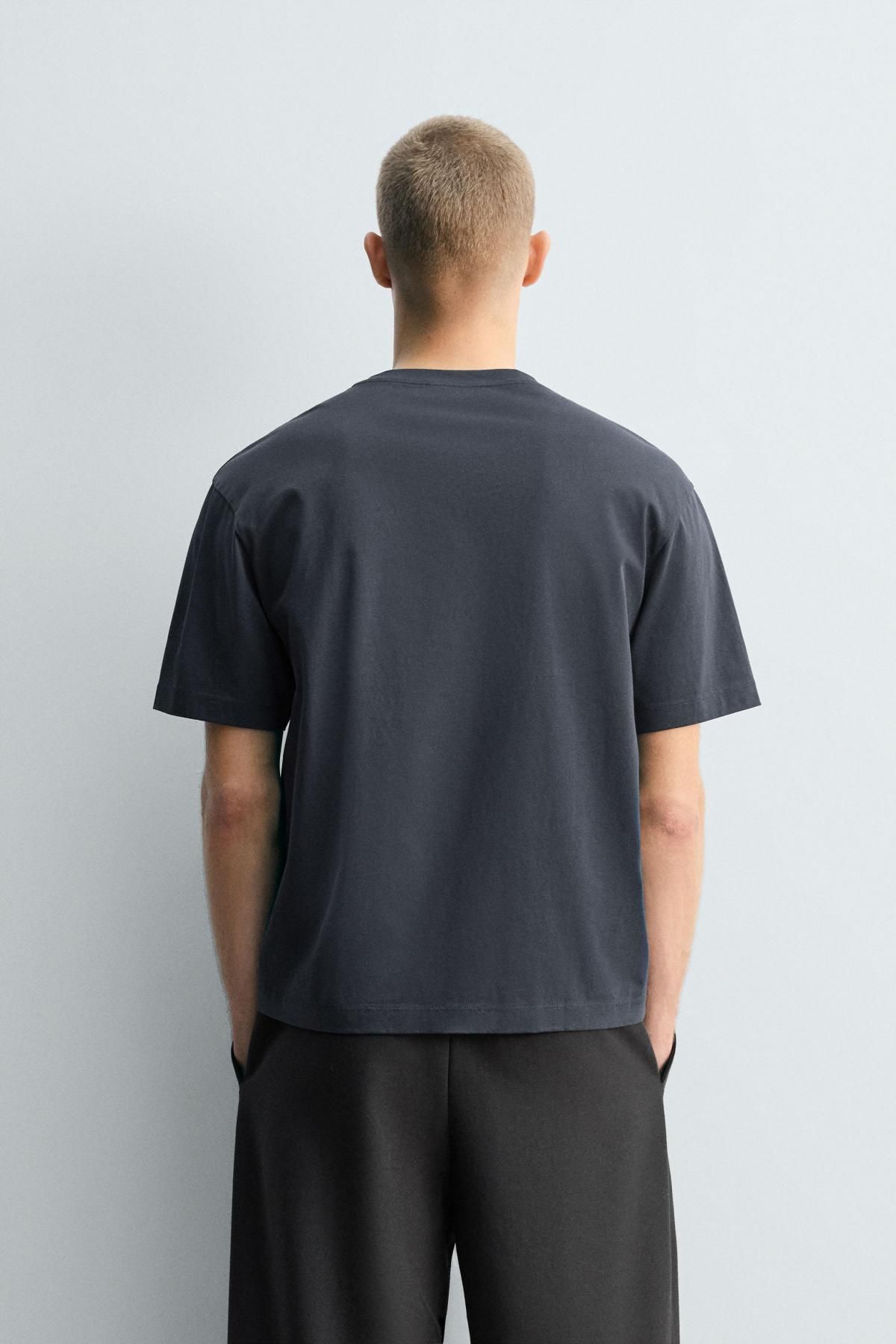 자라 한정판 머서라이즈 반팔 티셔츠 4092/363 DARK GREY - 상세 이미지 4
