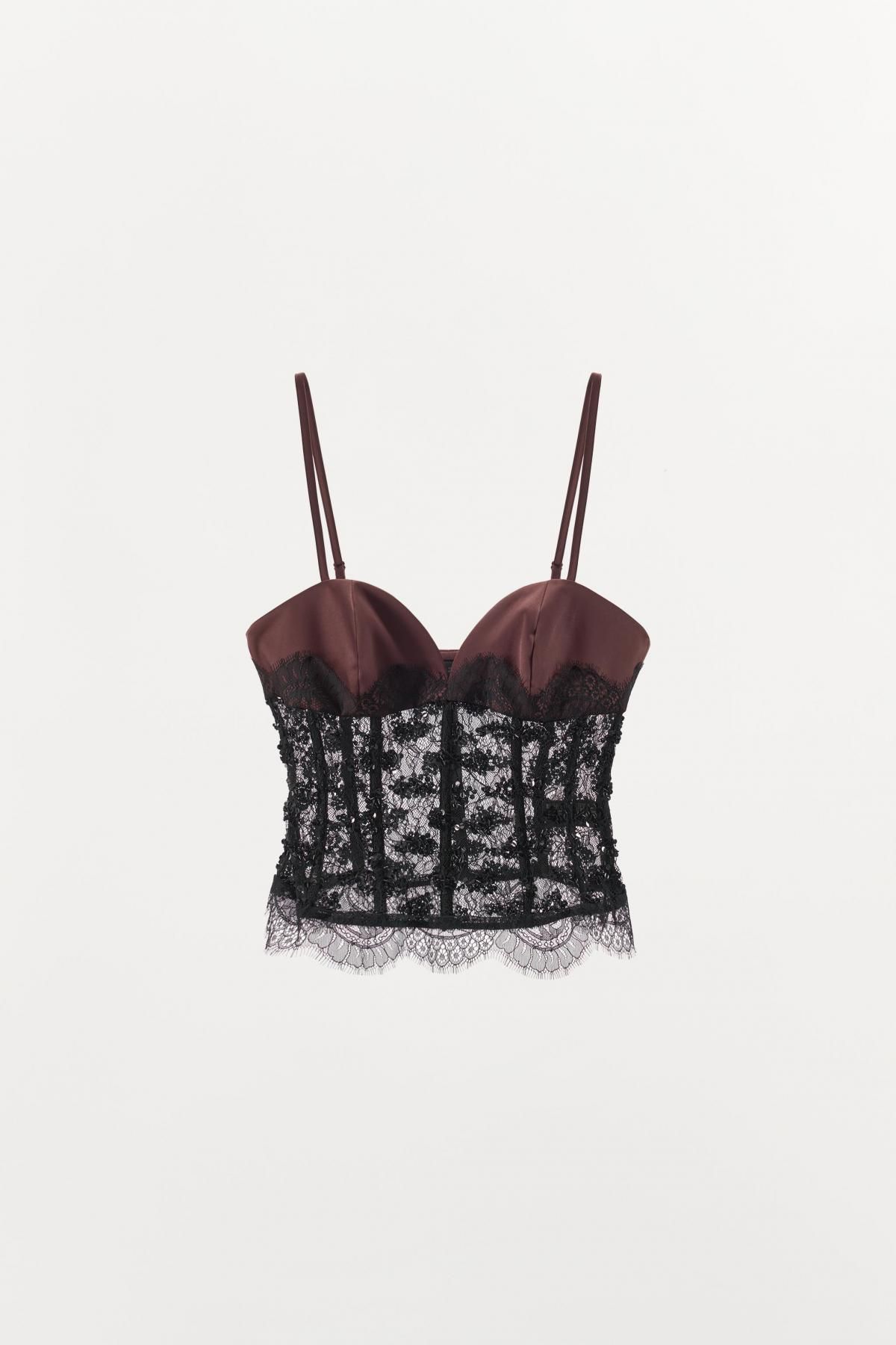 자라 코르셋 무드 시퀸 레이스 크롭 탑 2157/246 BLACK - 상품 이미지