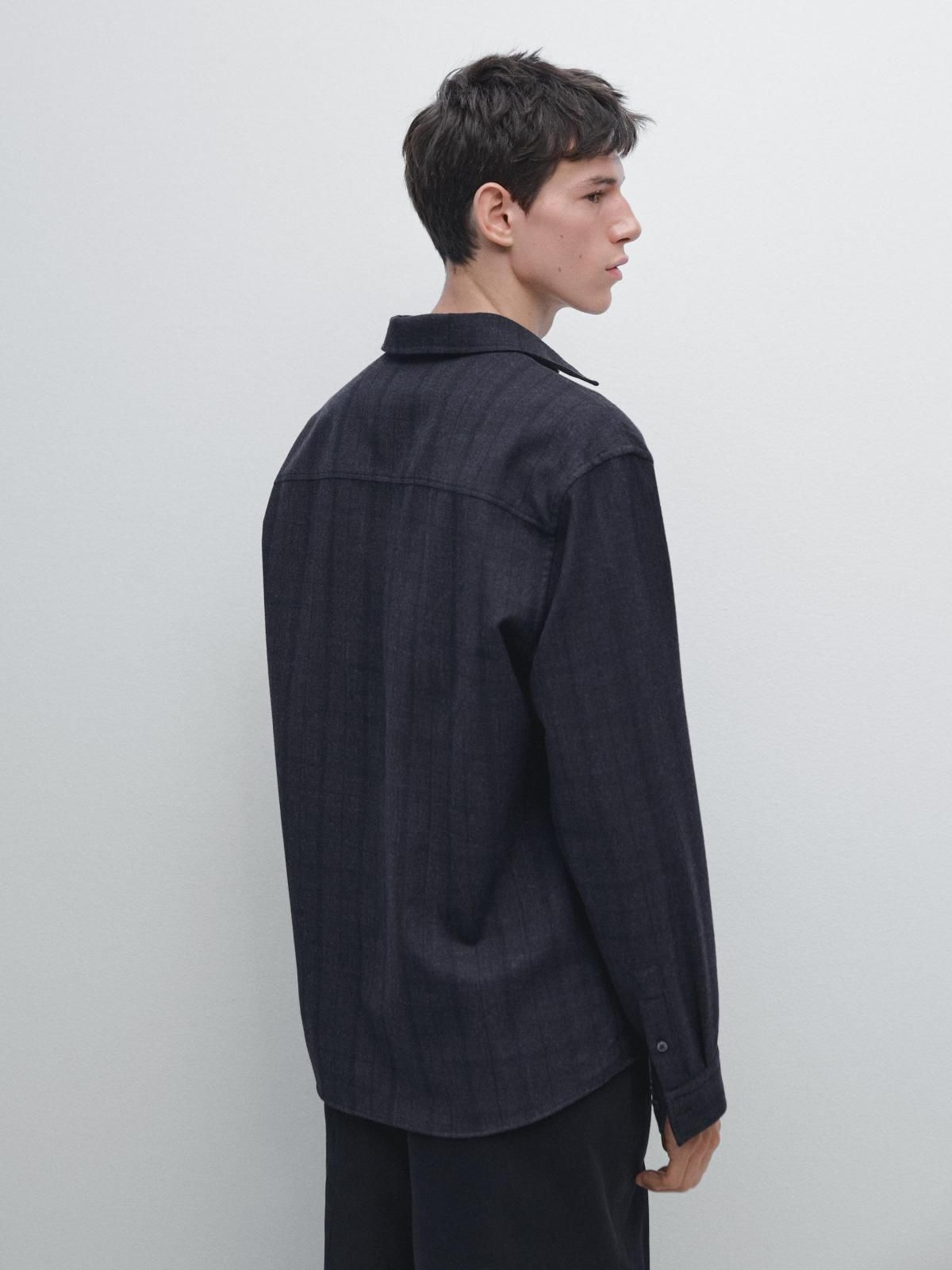 마시모두띠 클래식 체크 울 긴팔 셔츠 레귤러핏 1815/296 NAVY BLUE - 상세 이미지 3