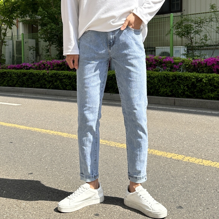 루벤 프리미엄 슬림 일자 속밴딩 스판 데님 빅사이즈 이미지 3