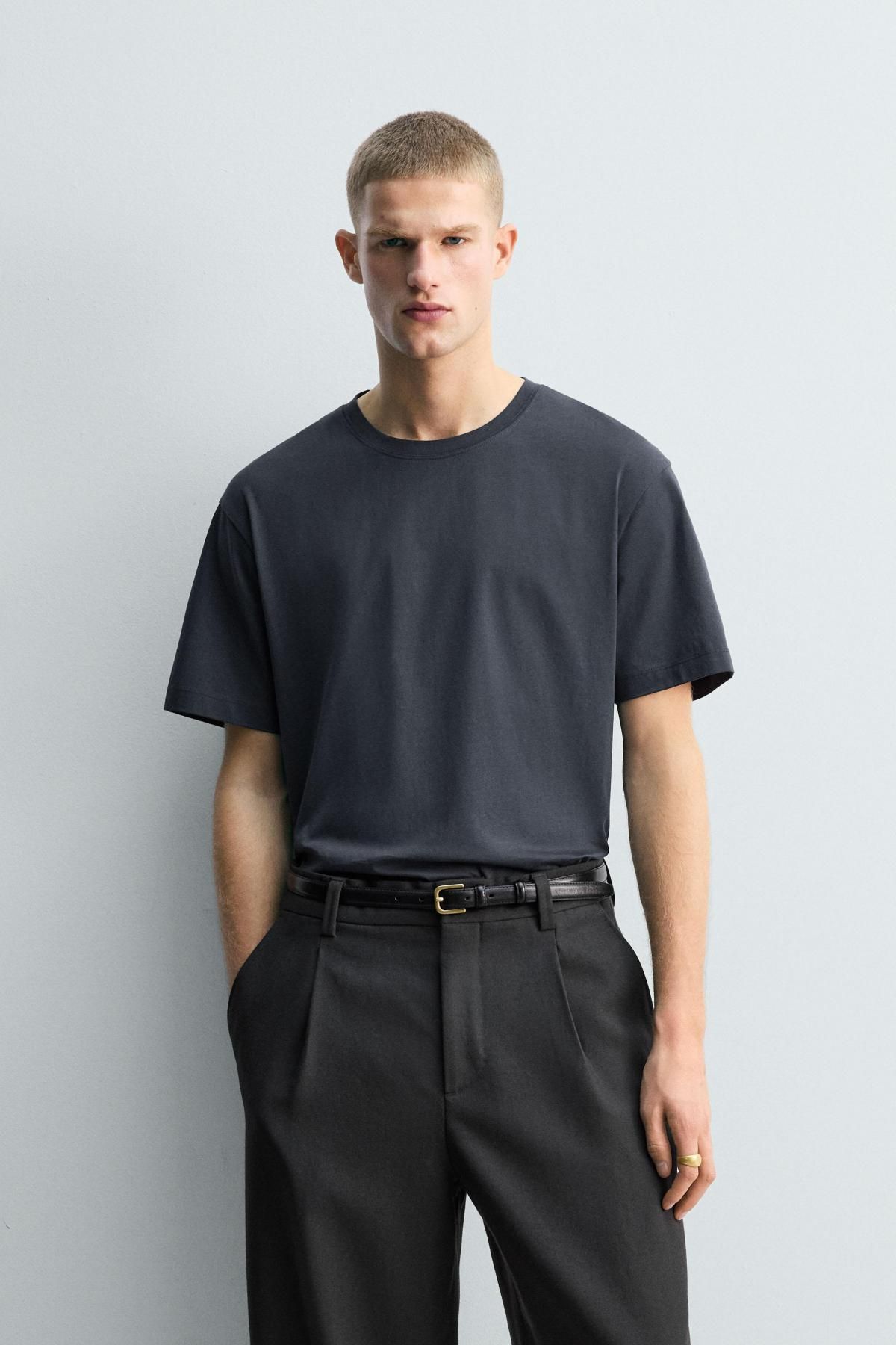 자라 한정판 머서라이즈 반팔 티셔츠 4092/363 DARK GREY - 상세 이미지 3