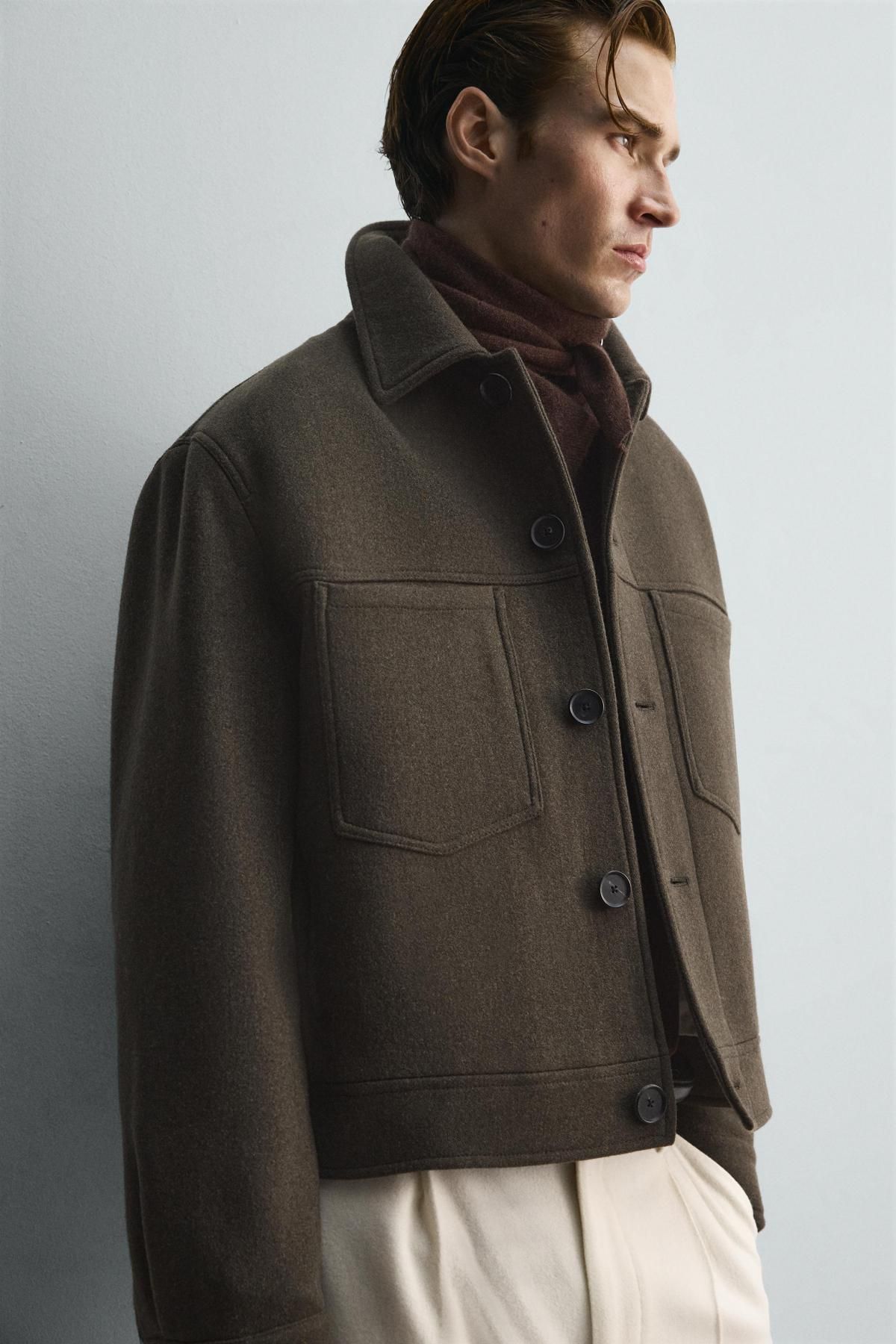 자라 한정판 울 블렌드 크롭 테일러드 재킷 6598/588 DARK KHAKI 이미지 7