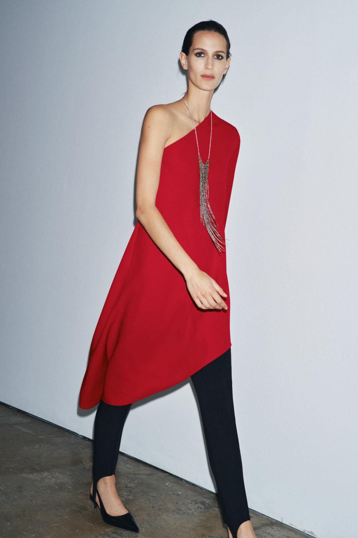 자라 비대칭 롱 원피스 레드 9595/198 RED - 상세 이미지 4