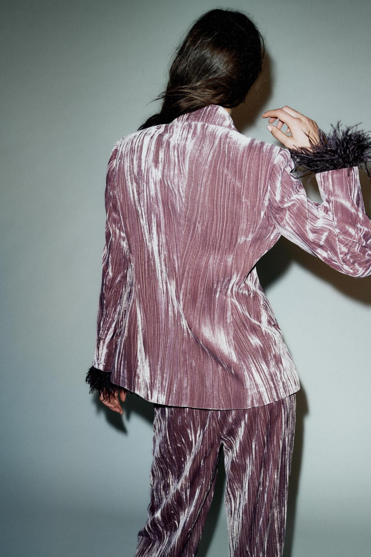 자라 벨벳 더블브레스트 페더 블레이저 9332/797 MAUVE 이미지 7